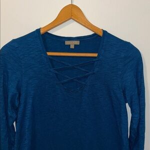 LILLA P Women’s Small Long Sleeve Pima Cotton Modal Criss Cross V-Neck Textured